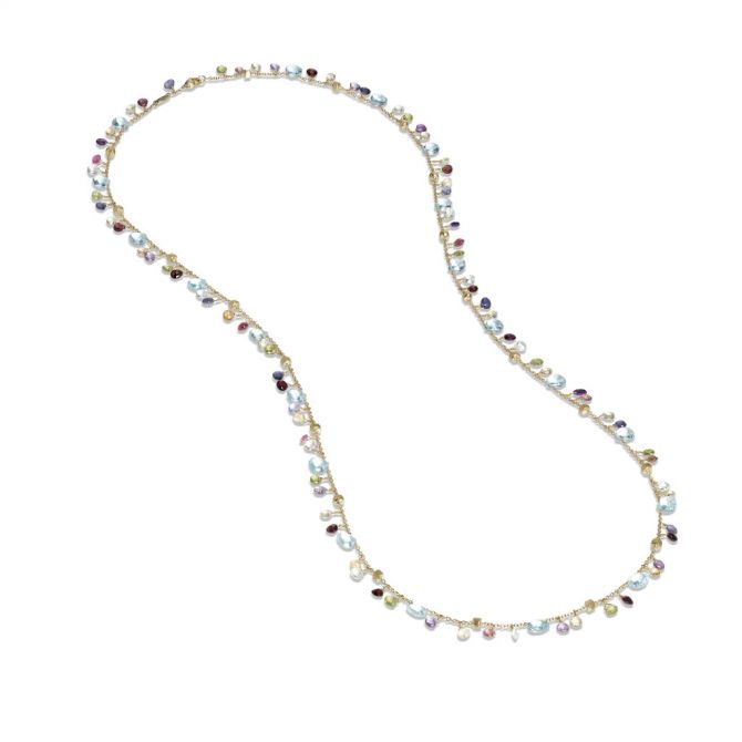 Marco Bicego Paradise Blue Topaz & Mixed Gemstone Long Necklace in Yellow Gold