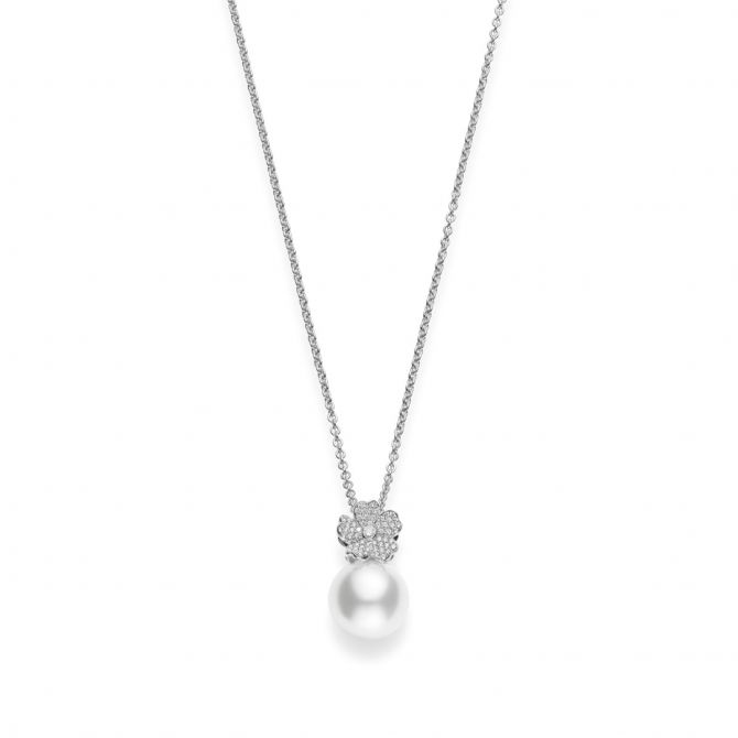 Mikimoto Cherry Blossom South Sea Cultured Pearl & Diamond Pavé Flower Pendant, 18"