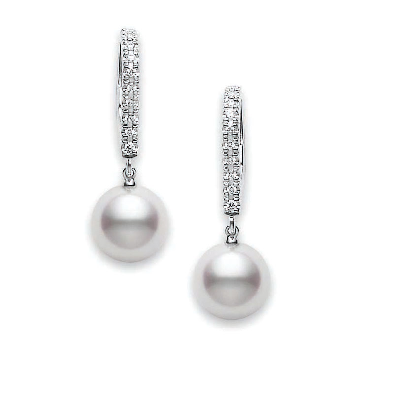 Mikimoto Classic Elegance Akoya Cultured Pearl & Diamond Leverback Drop ...