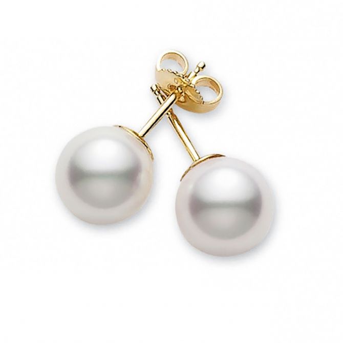 Mikimoto Akoya Cultured Pearl 7-7.5 mm Stud Earrings in Yellow Gold