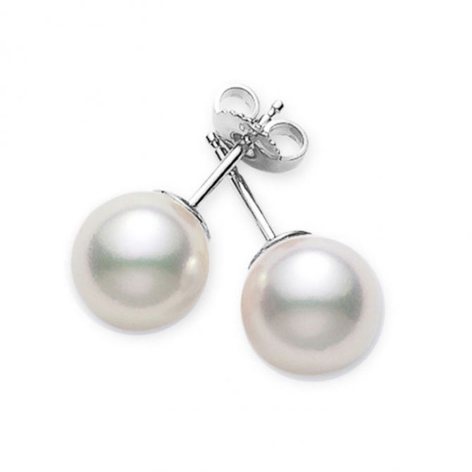 Mikimoto Akoya Cultured Pearl 8-8.25 mm Stud Earrings in White Gold, Grade A