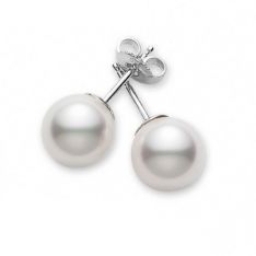 Mikimoto Akoya Cultured Pearl 8-8.25 mm Stud Earrings in White Gold, Grade AAA
