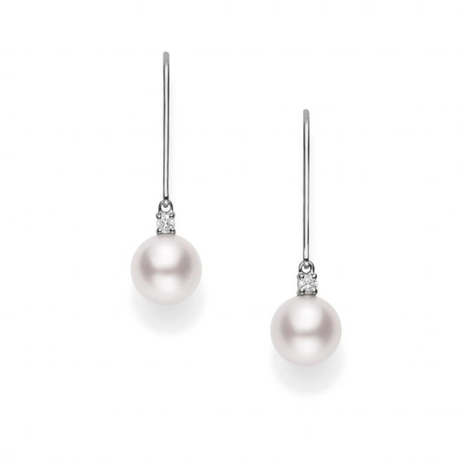 Mikimoto Akoya Cultured Pearl Dangle Earrings in White Gold