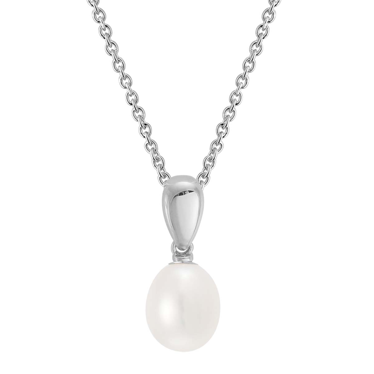 Freshwater Cultured Pearl Drop Pendant in Sterling Silver, 18