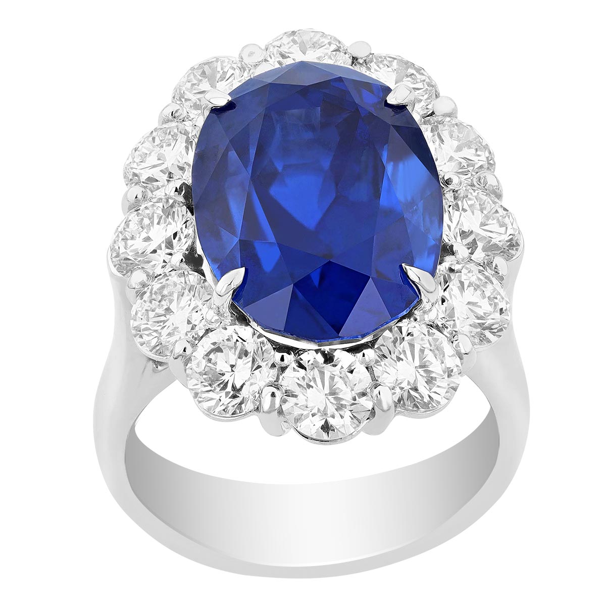 J.B. Star Sri Lankan Oval Sapphire & Diamond Halo Ring in Platinum ...