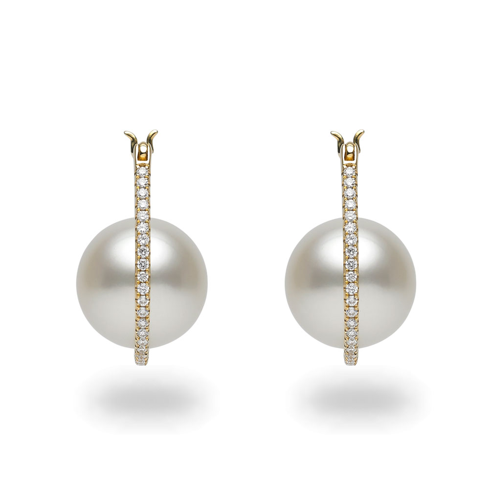 TARA Pearls South Sea Cultured Pearl & Diamond Huggie Hoop Earrings in ...