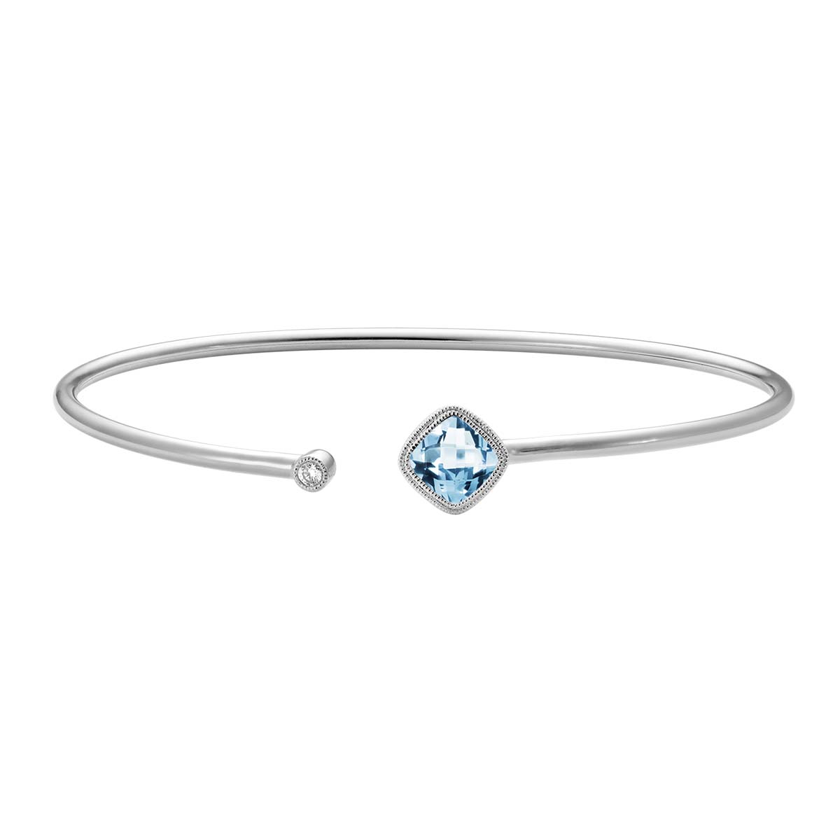 Cushion Aquamarine Cuff Bracelet with Diamond Accent in White Gold ...