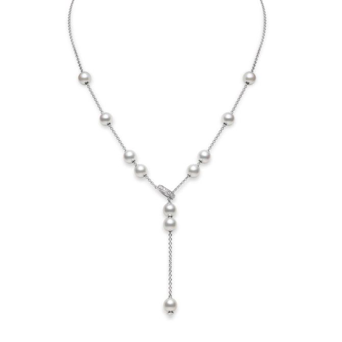 Mikimoto Pearls in Motion Akoya Cultured Pearl & Diamond Lariat Necklace in White Gold, 19"