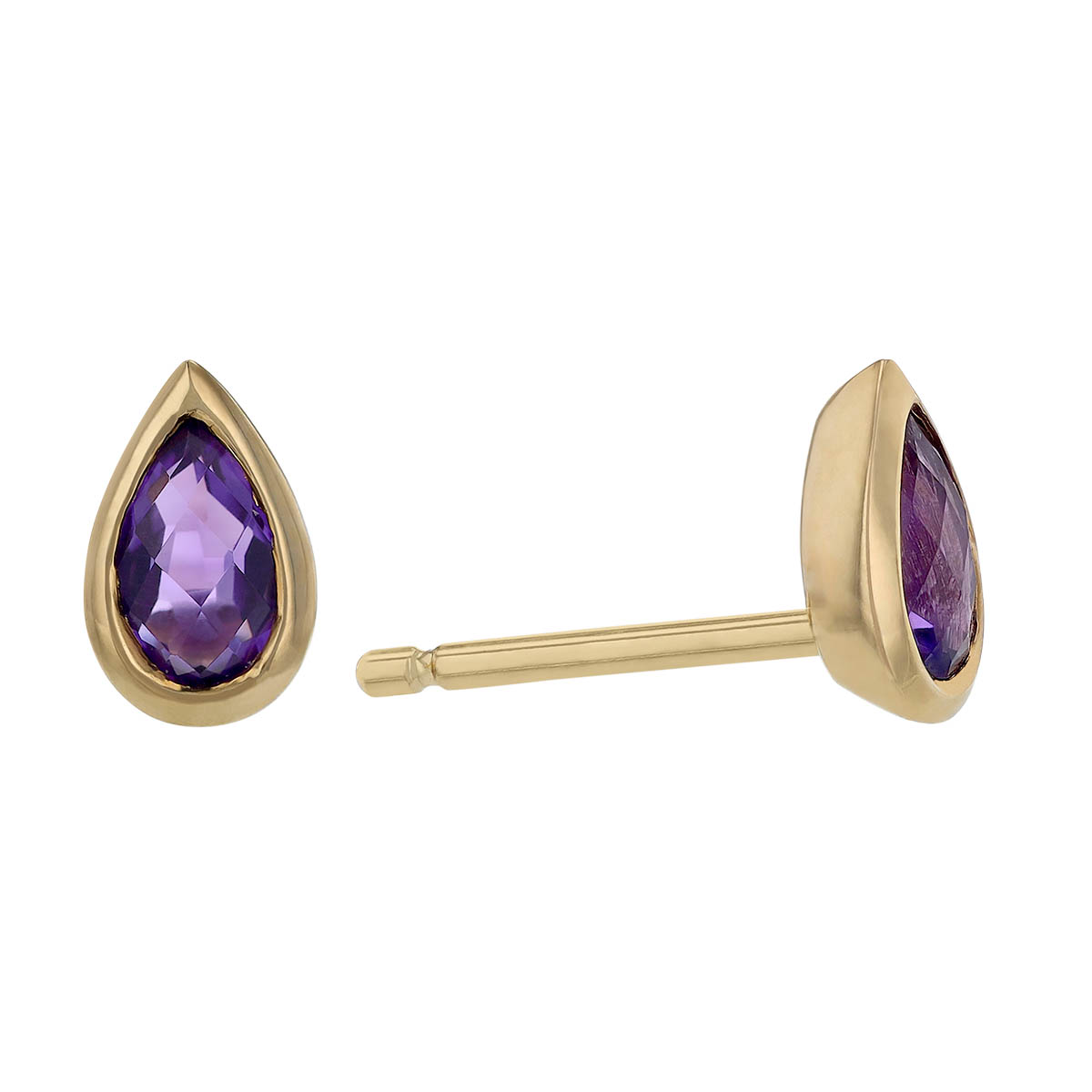 Amethyst Yellow Gold Bezel Stud Earrings