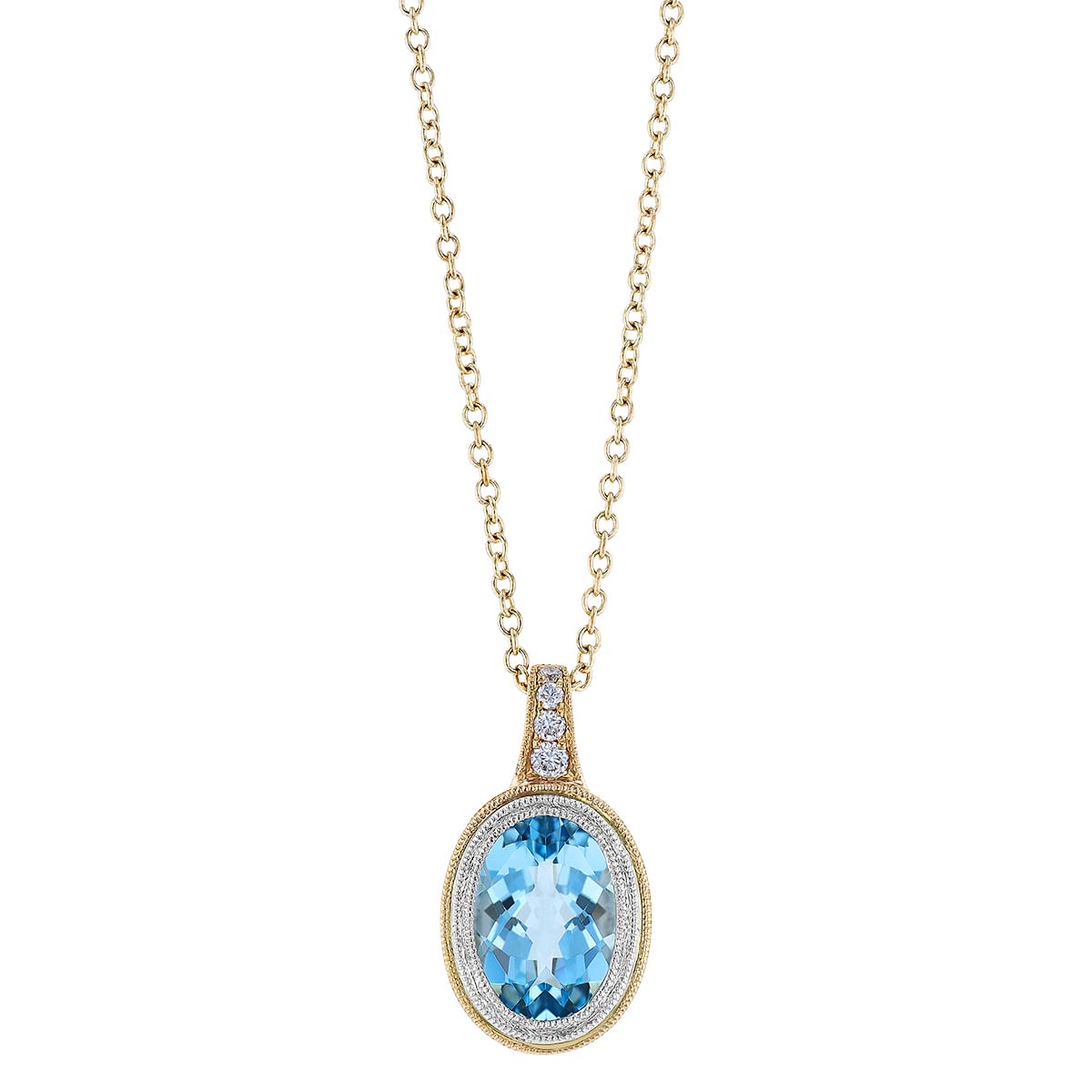 Oval Aquamarine Two Tone Milgrain Pendant, 18