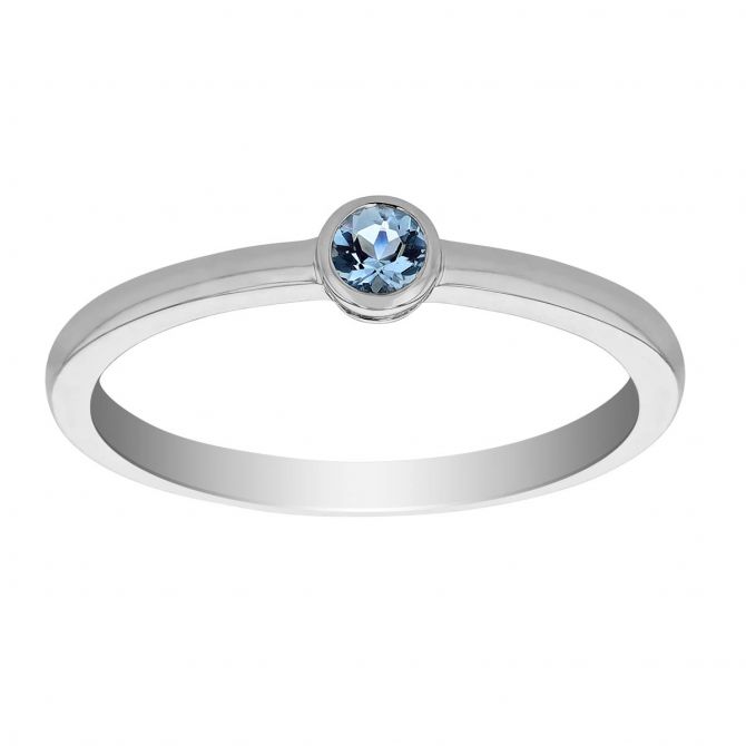 Round Aquamarine Bezel Set Ring in White Gold