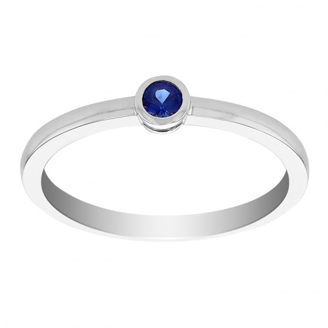 Round Sapphire Bezel Set Ring in White Gold