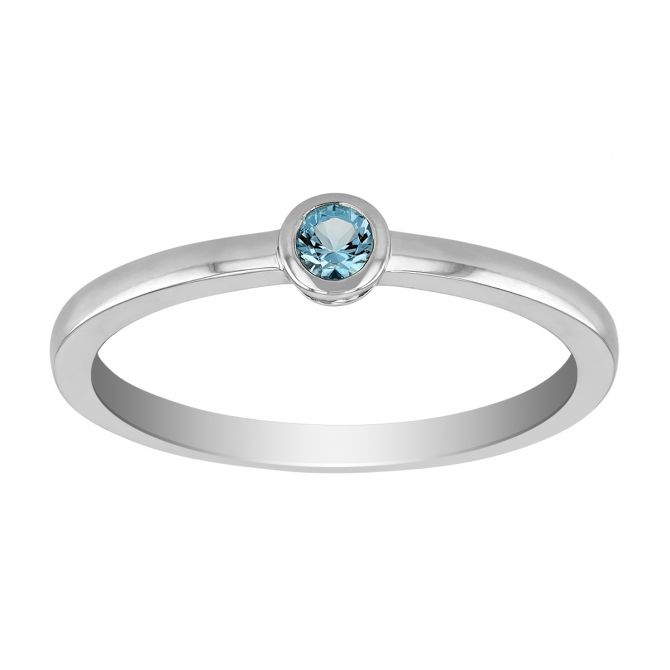 Round Blue Topaz Bezel Set Ring in White Gold