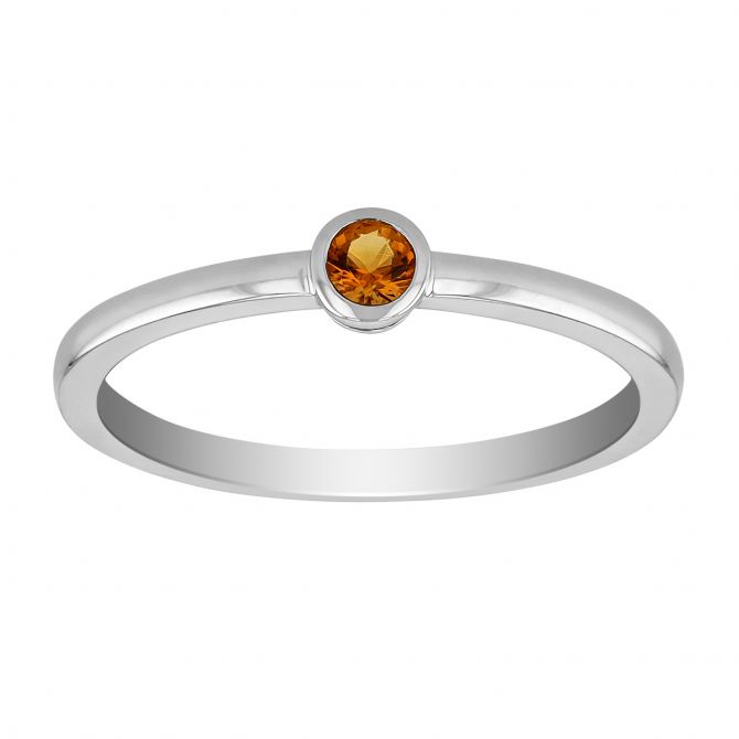 Round Citrine Bezel Set Ring in White Gold