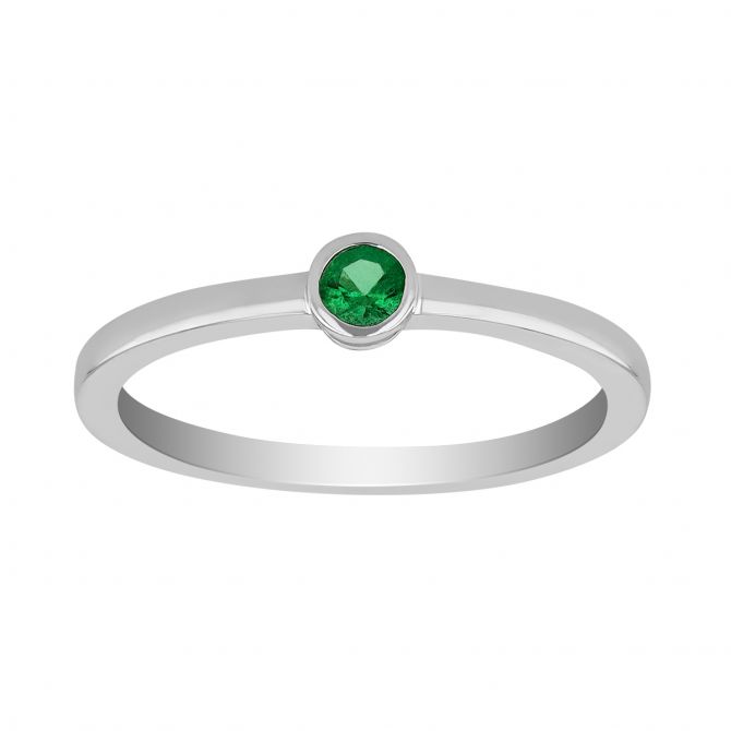 Round Emerald Bezel Set Ring in White Gold