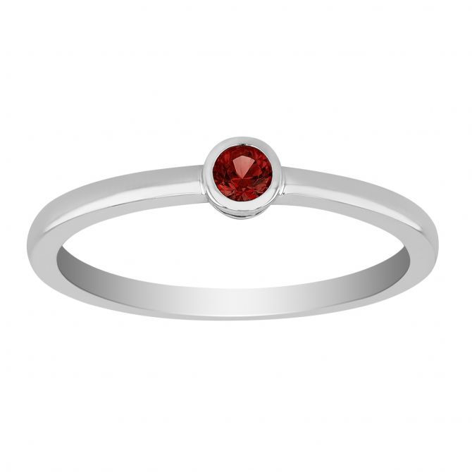 Round Garnet Bezel Set Ring in White Gold