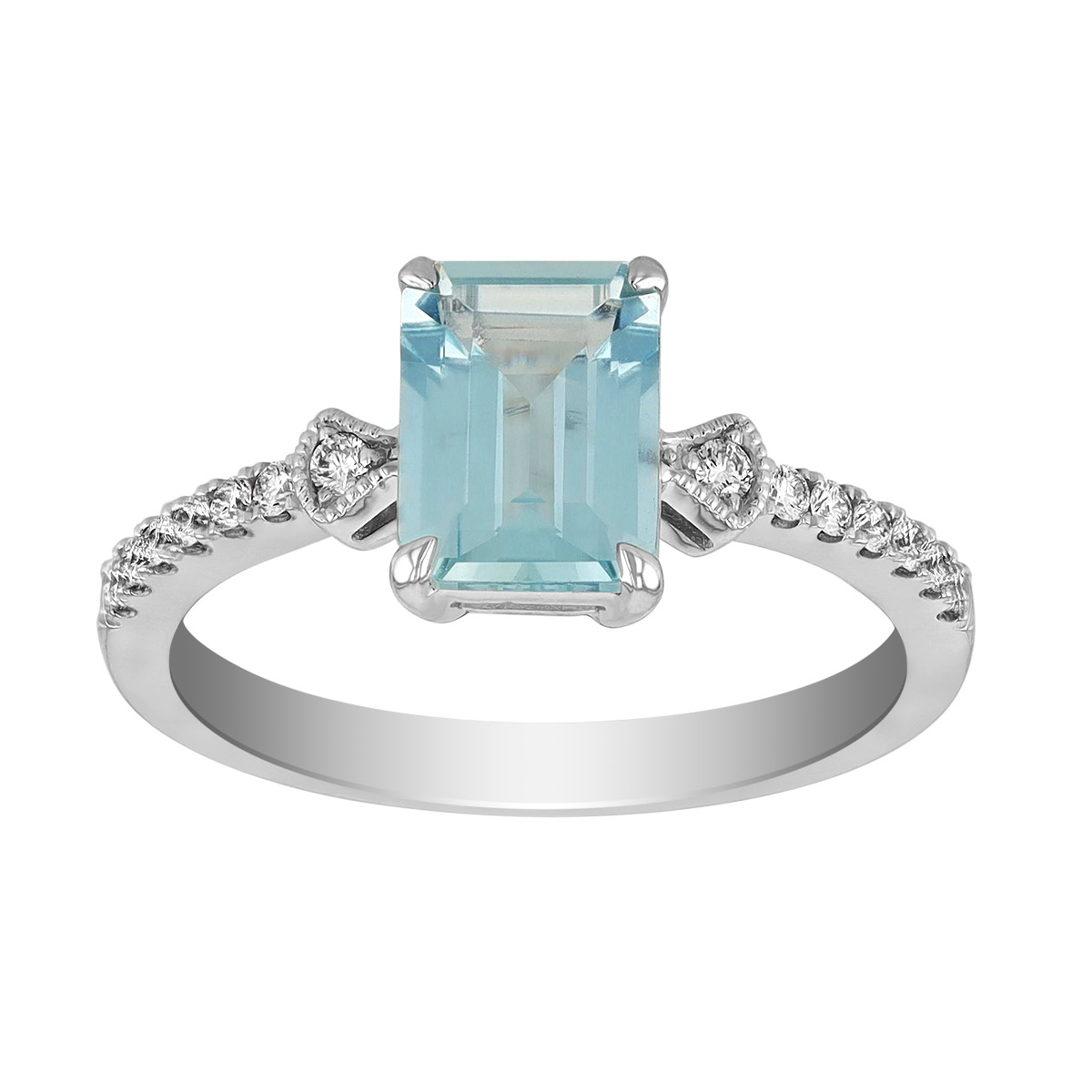 Emerald Cut Aquamarine Ring with Diamond Shank in White Gold | Borsheims