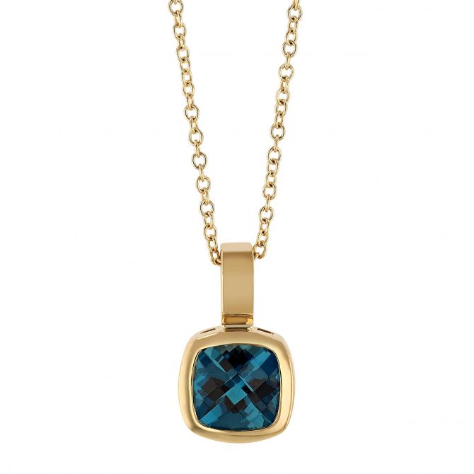 Cushion Topaz Bezel Set Pendant in Yellow Gold, 18"