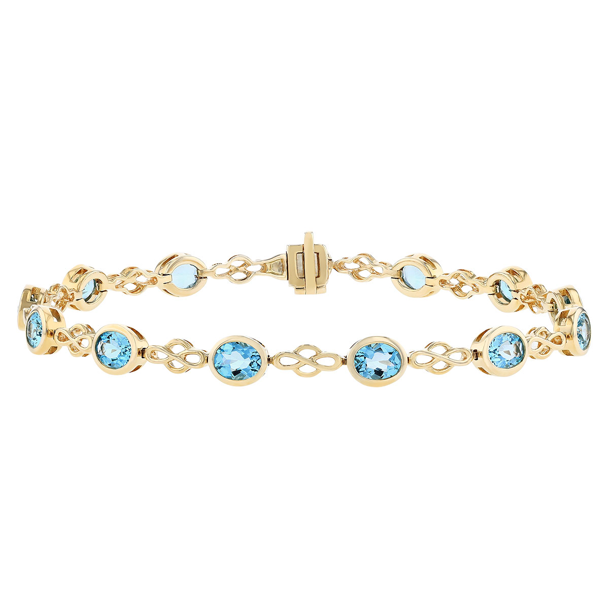 Oval Blue Topaz 13 Stone Lace Link Bracelet in Yellow Gold | Borsheims