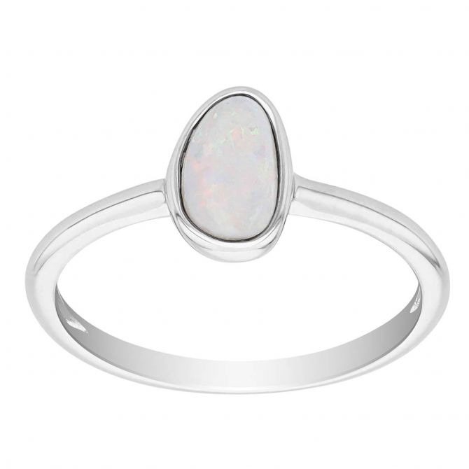 Opal Doublet Bezel Set Ring in White Gold