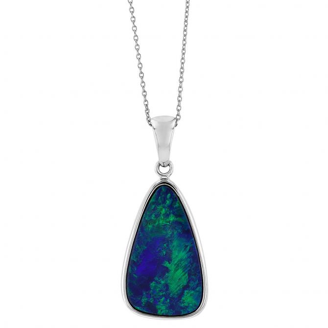 Black Opal Doublet Bezel Set Pendant in White Gold