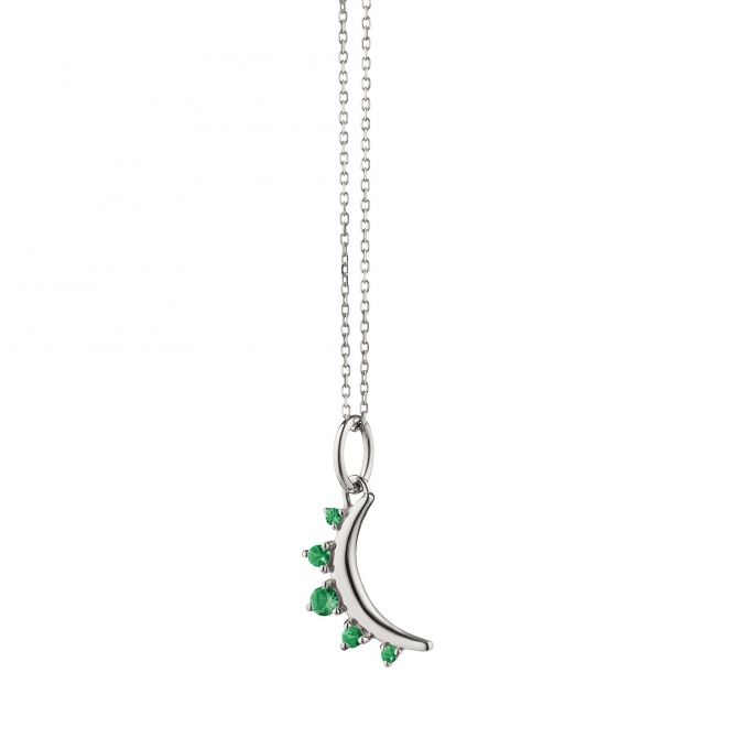 Monica Rich Kosann Petite Moon with Emerald Necklace in Sterling Silver