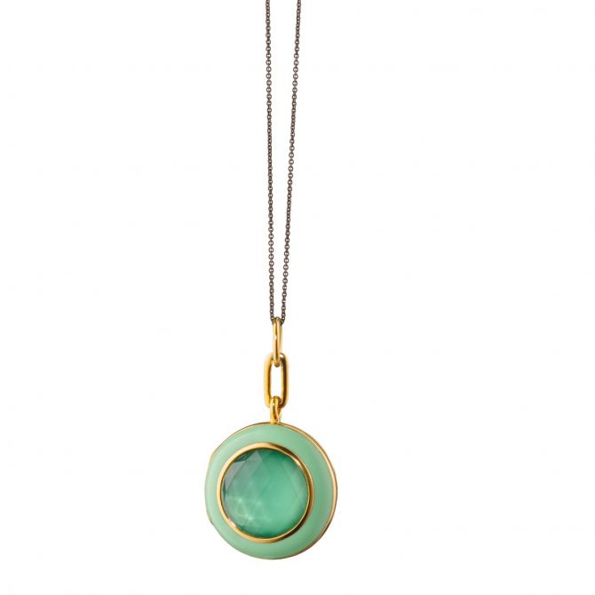 Monica Rich Kosann Green Enamel and Yellow Gold Vermeil Round Locket