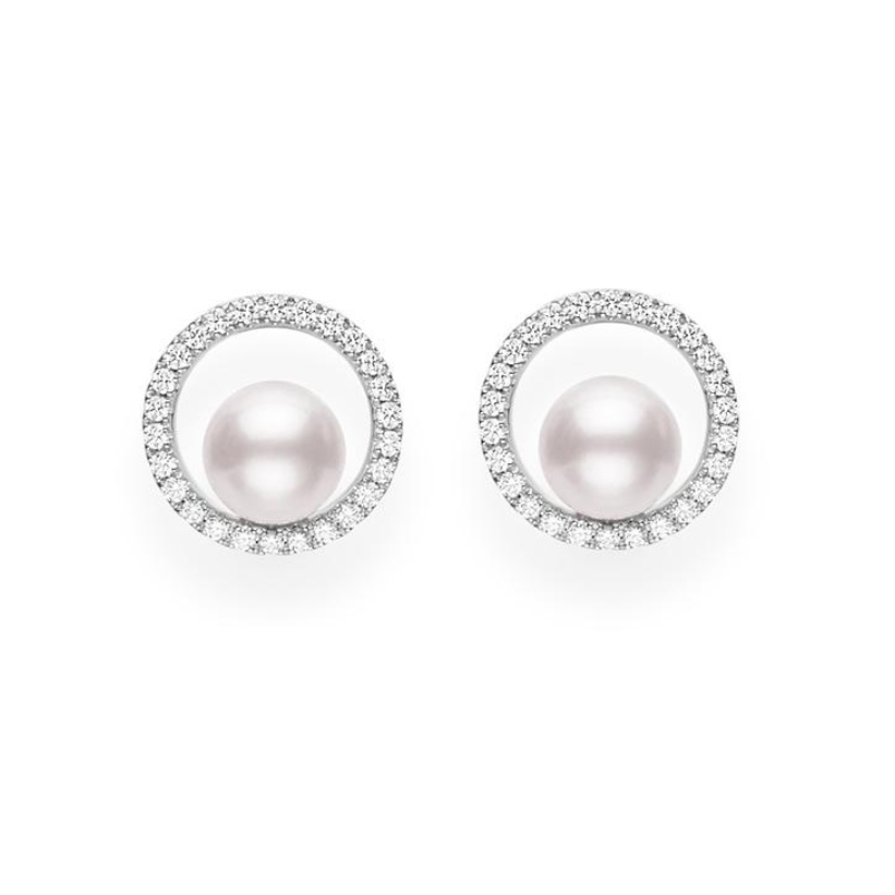 Mikimoto Classic Akoya Cultured Pearl Earrings with Diamonds in White ...