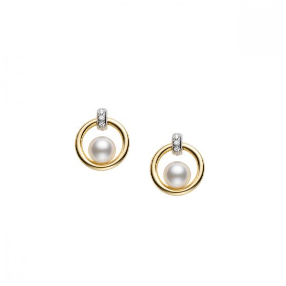 Mikimoto Akoya Cultured Pearl & Diamond Circle Post Earrings