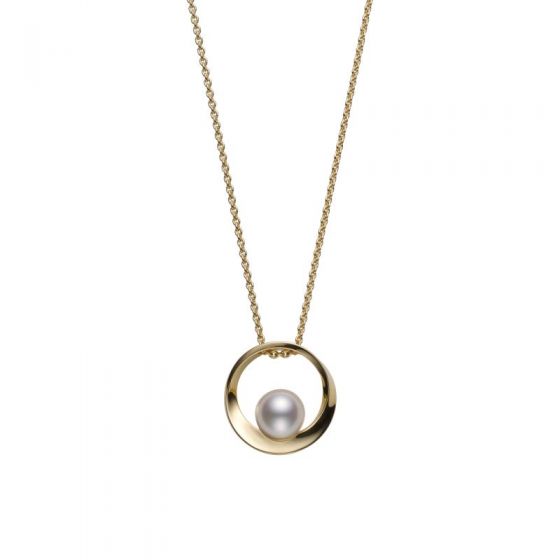 Mikimoto Akoya Cultured Pearl Circle Pendant in Yellow Gold, 18"