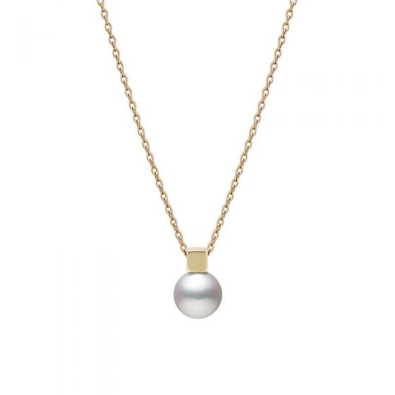 Mikimoto Akoya Cultured Pearl & Yellow Gold Square Bail Pendant, 18"