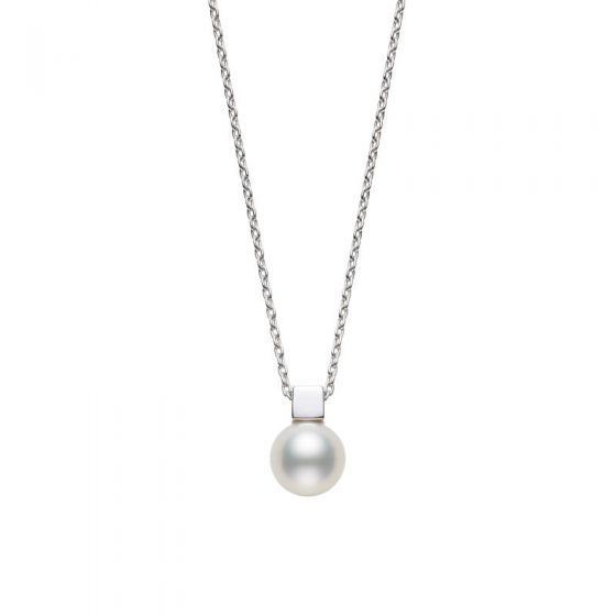 Mikimoto Akoya Cultured Pearl & White Gold Square Bail Pendant, 18"