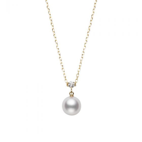 Mikimoto Akoya Cultured Pearl & Diamond Drop Pendant in Yellow Gold, 18"