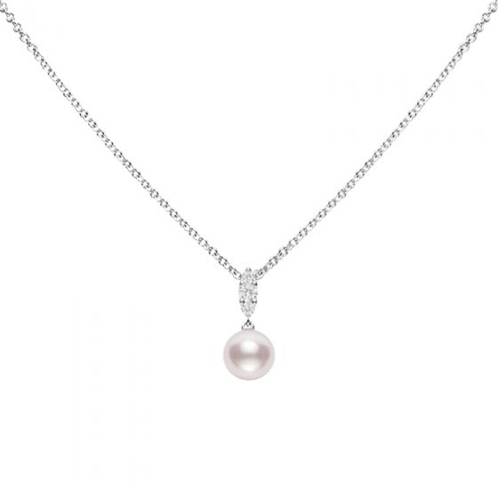 Mikimoto Morning Dew Akoya Cultured Pearl & Diamond Pendant in White Gold