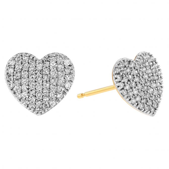 Phillips House Infinity Diamond Pave Heart Stud Earrings in Two Tone