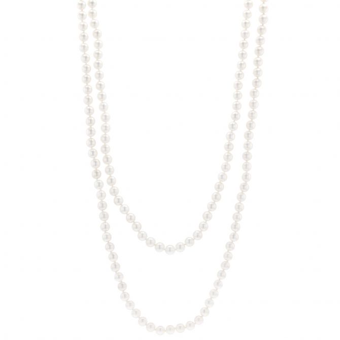 TARA Pearls White Cultured Pearl Strand Necklace with Yellow Gold Clasp, 53.5"