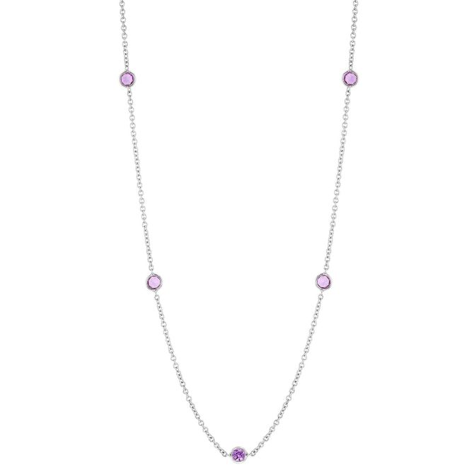 OMI Prive Dore Pink Sapphire Station By the Yard Necklace in 18K White Gold, 30"