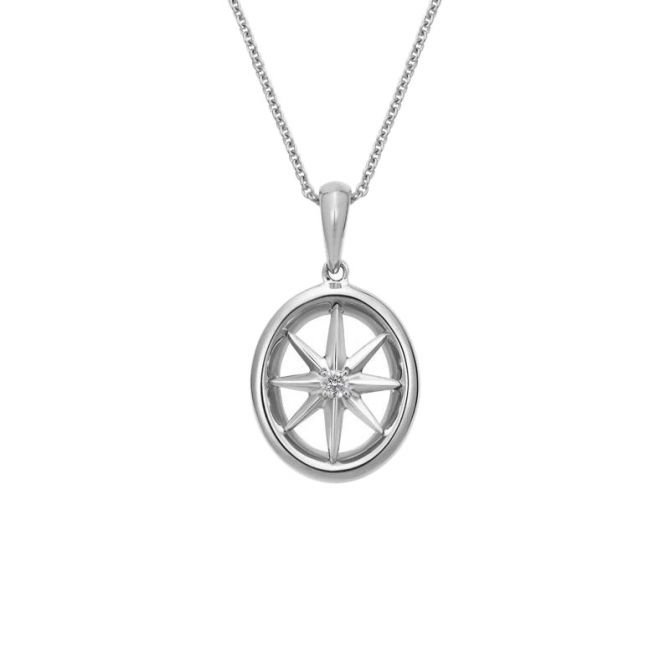 White Gold & Diamond Wheel Pendant, 18"