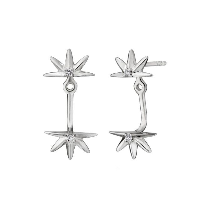 White Gold & Diamond Starburst Drop Jacket Earrings