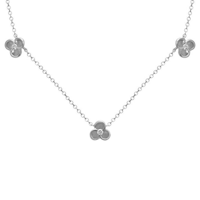 Diamond 3 Station by Yard Petal Necklace in White Gold