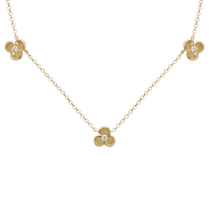 Diamond 3 Station by Yard Petal Necklace in Yellow Gold