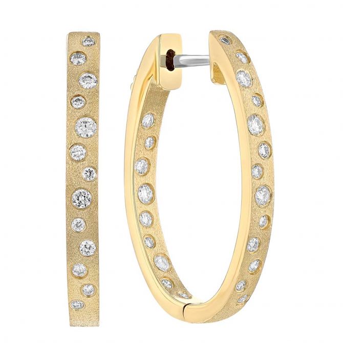 Diamond Flush Set Inside Out Hoop Earrings in Yellow Gold