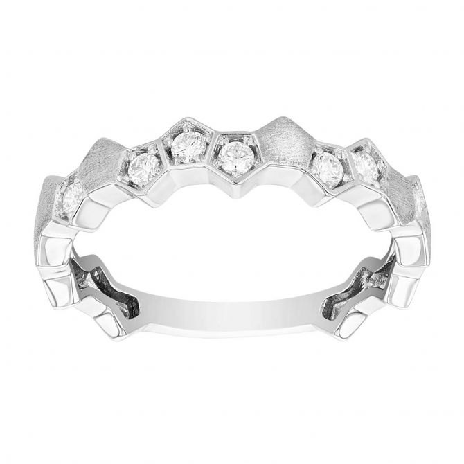 Diamond Pentagon Pattern Ring in Matte White Gold