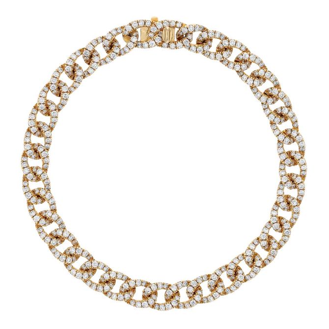 Diamond Pavé Curb Link Chain Bracelet in Yellow Gold