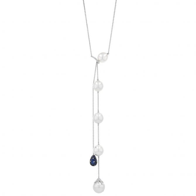 TARA Pearls South Sea Cultured Pearl & Sapphire Pave Lariat Necklace in White Gold, 17"