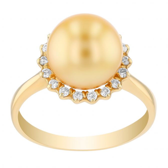 TARA Pearls Golden South Sea Cultured Pearl & Diamond Halo Ring in Yellow Gold