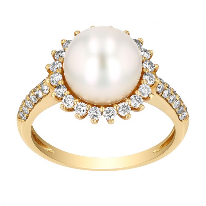 TARA Pearls South Sea Cultured Pearl & Diamond Halo Ring in Yellow Gold