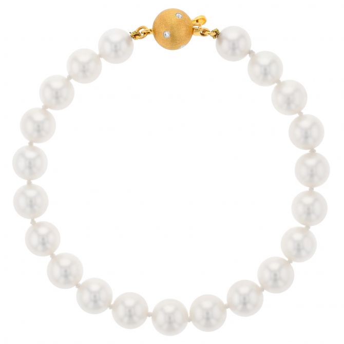 TARA Pearls White Cultured Pearl Bracelet with Yellow Gold & Diamond Clasp, 7.5-8mm