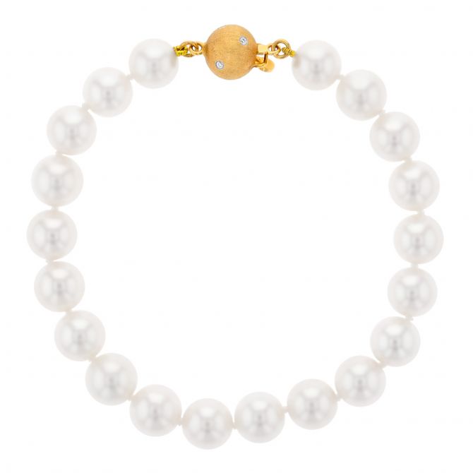 TARA Pearls White Cultured Pearl Bracelet with Yellow Gold & Diamond Clasp, 8-8.5mm