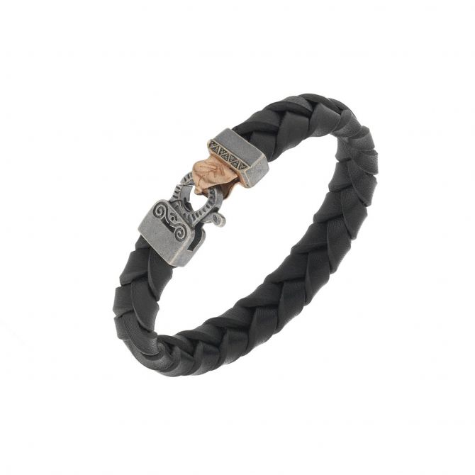 Marco Dal Maso LASH Braided Black Leather Bracelet with Black Diamonds